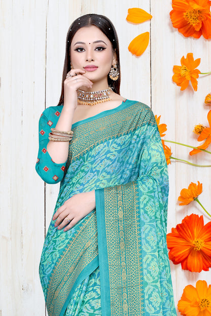 Hightex Party Wear Brasso Floral and Geometric printed Saree