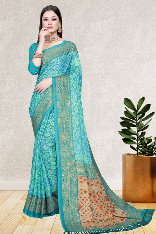 Hightex Party Wear Brasso Floral and Geometric printed Saree