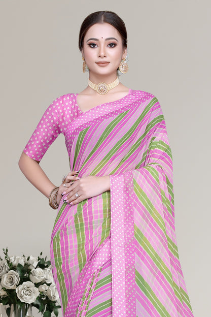 Bollywood Geometric printed chiffon satin border saree