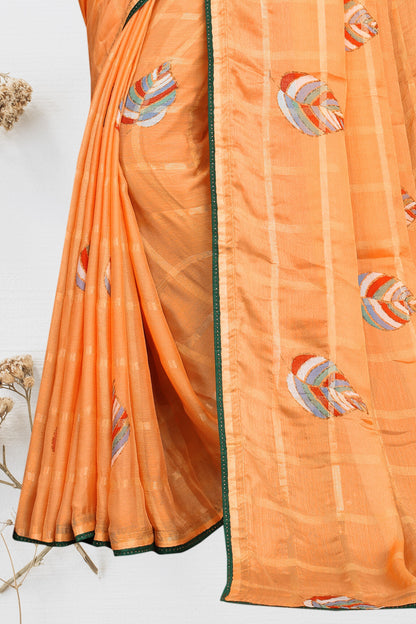 Hightex Georgette Checks pattern Leaf Printed Saree