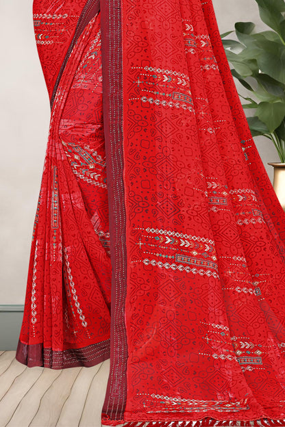 Hightex Wetless Jari Pattern Bandhani Geometric Printed Saree