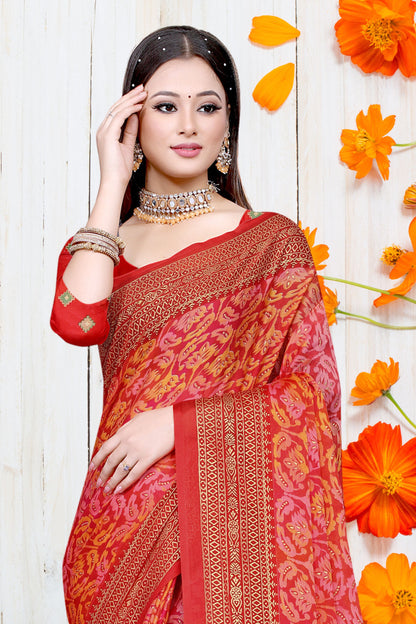 Hightex Party Wear Brasso Floral and Geometric printed Saree