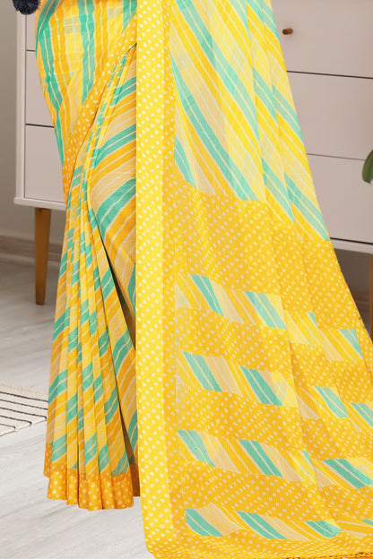 Bollywood Geometric printed chiffon satin border saree