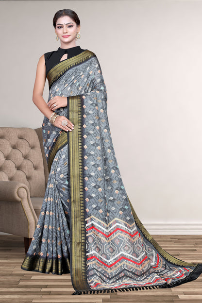 Hightex Color Block, Geometric Print Daily Wear Silk Blend, Jacquard Saree