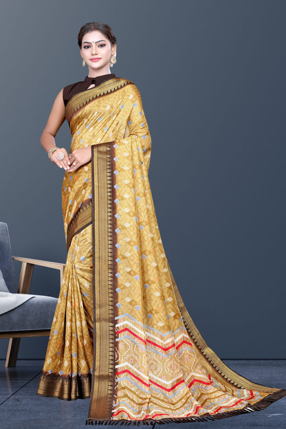 Hightex Color Block, Geometric Print Daily Wear Silk Blend, Jacquard Saree