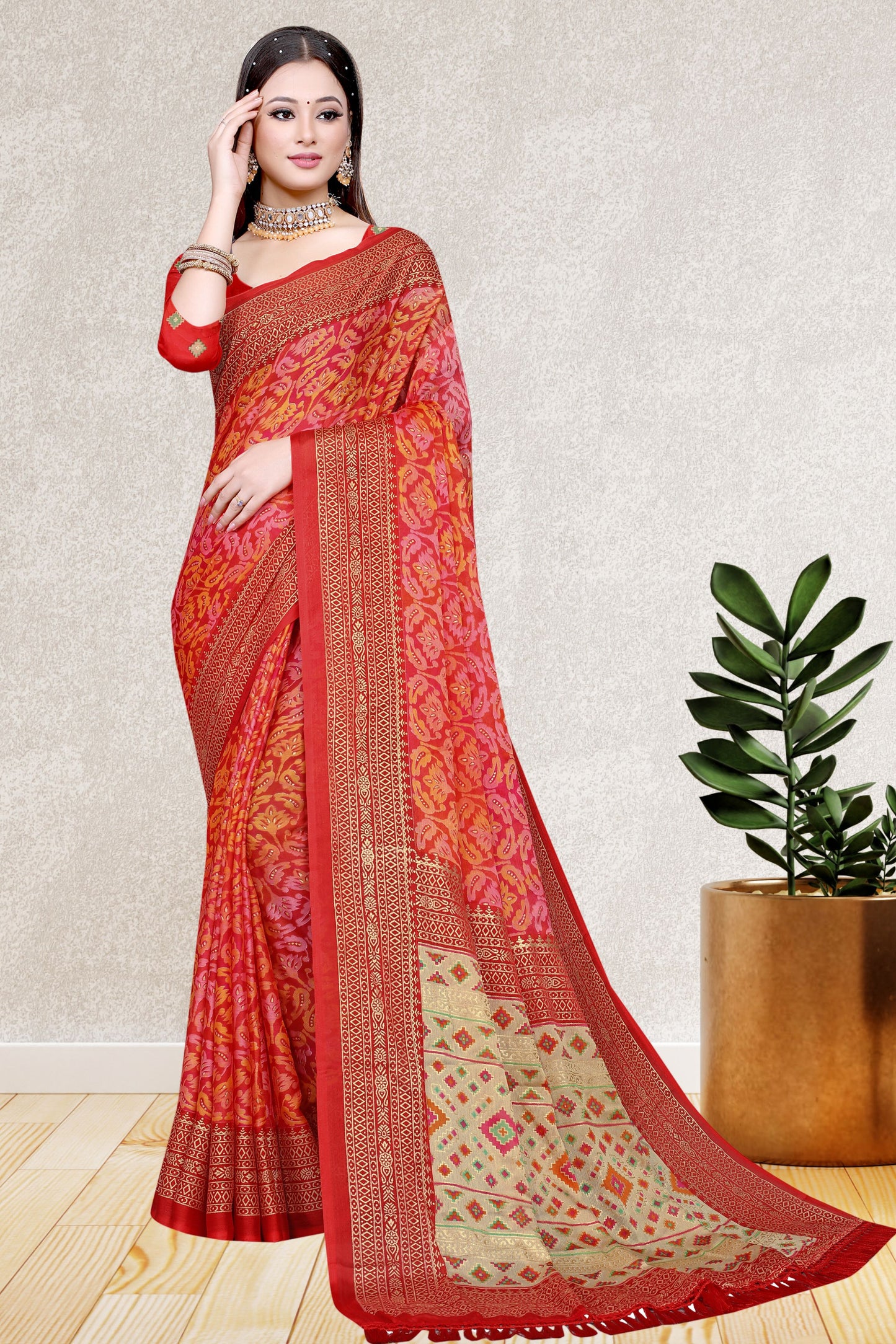 Hightex Party Wear Brasso Floral and Geometric printed Saree