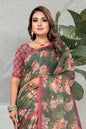 HIGHTEX Digital Print Floral Printed Cotton Linen Saree