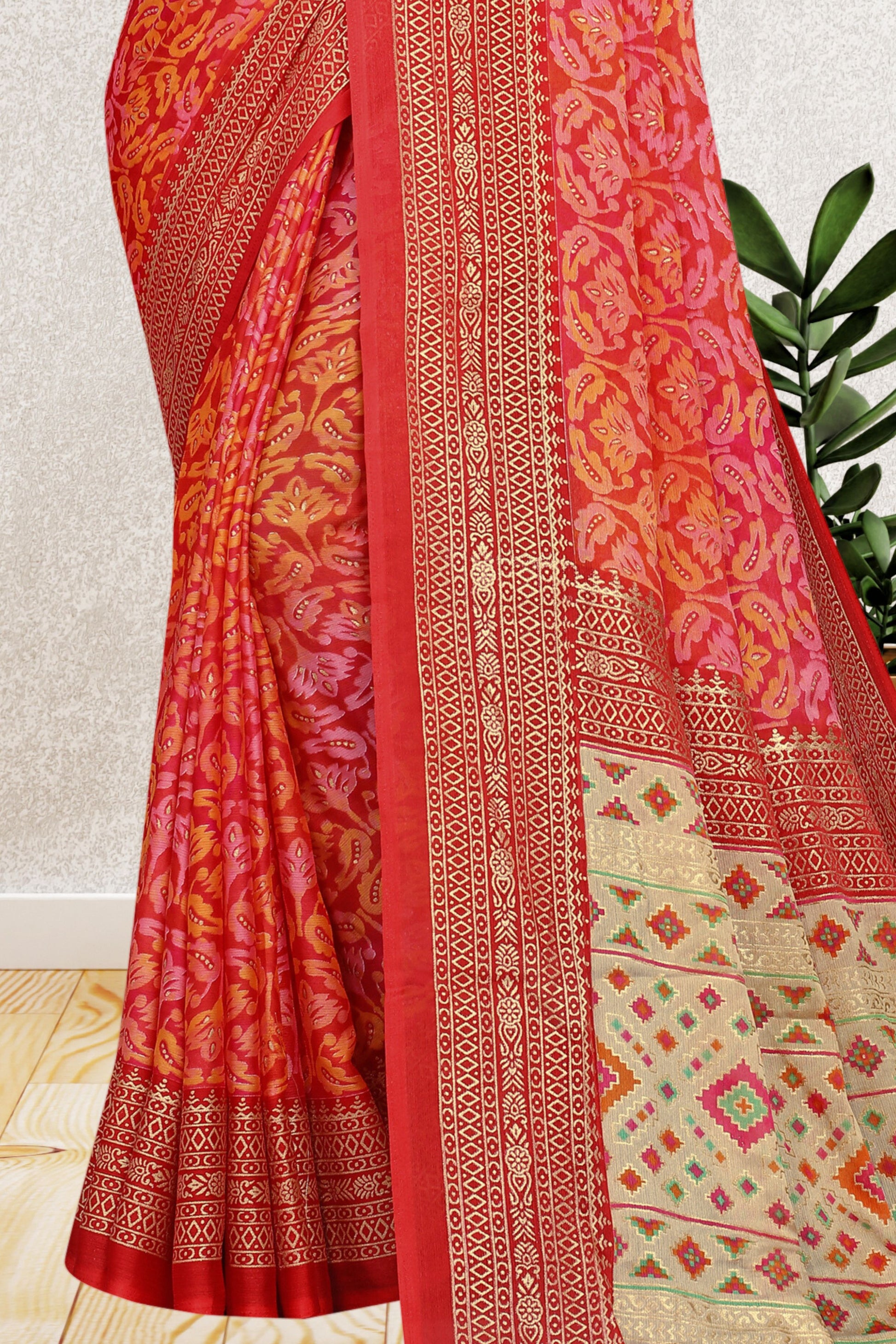 Hightex Party Wear Brasso Floral and Geometric printed Saree