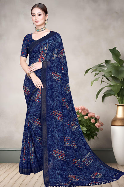 Hightex Wetless Jari Pattern Bandhani Geometric Printed Saree