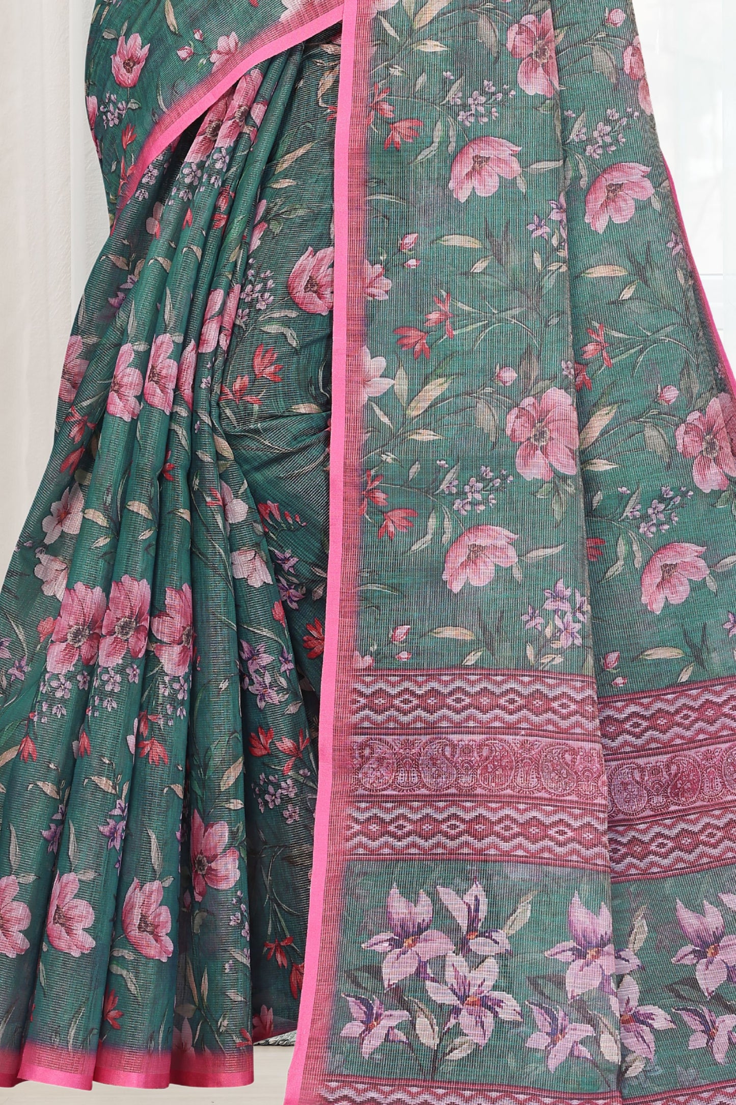 HIGHTEX Digital Print Floral Printed Cotton Linen Saree