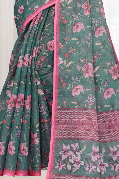 HIGHTEX Digital Print Floral Printed Cotton Linen Saree