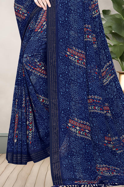 Hightex Wetless Jari Pattern Bandhani Geometric Printed Saree