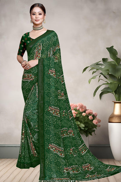 Hightex Wetless Jari Pattern Bandhani Geometric Printed Saree