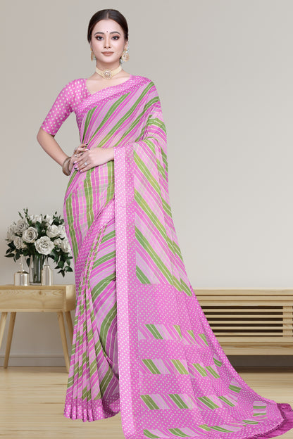 Bollywood Geometric printed chiffon satin border saree