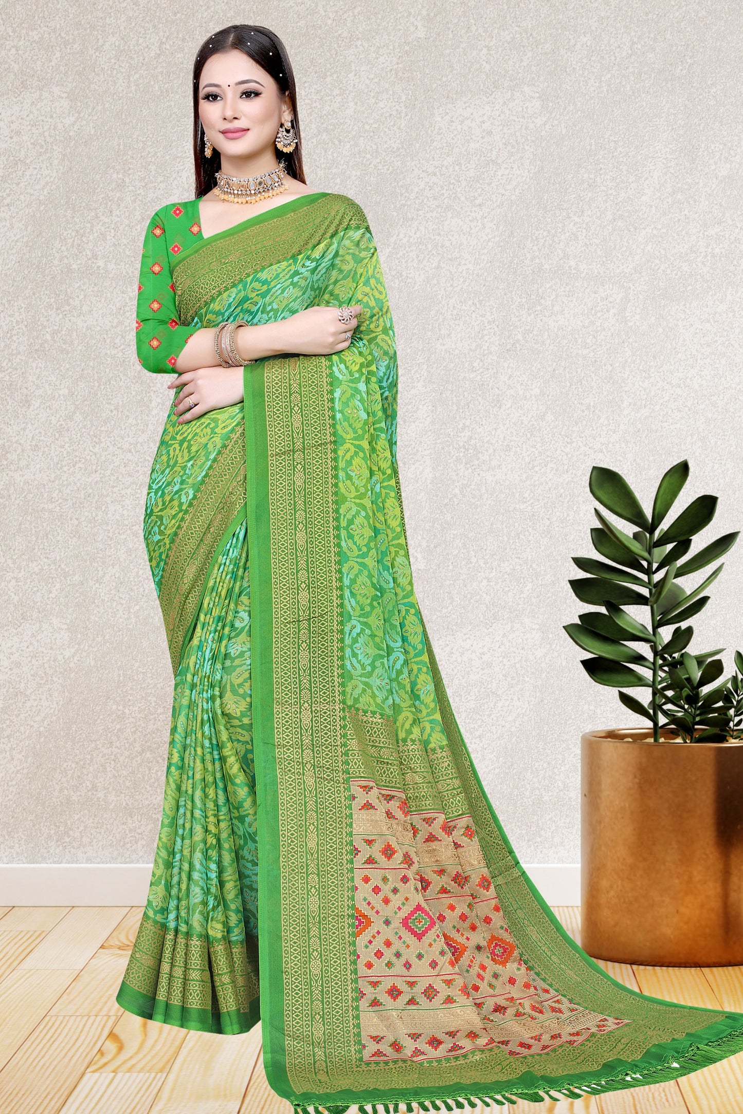 Hightex Party Wear Brasso Floral and Geometric printed Saree