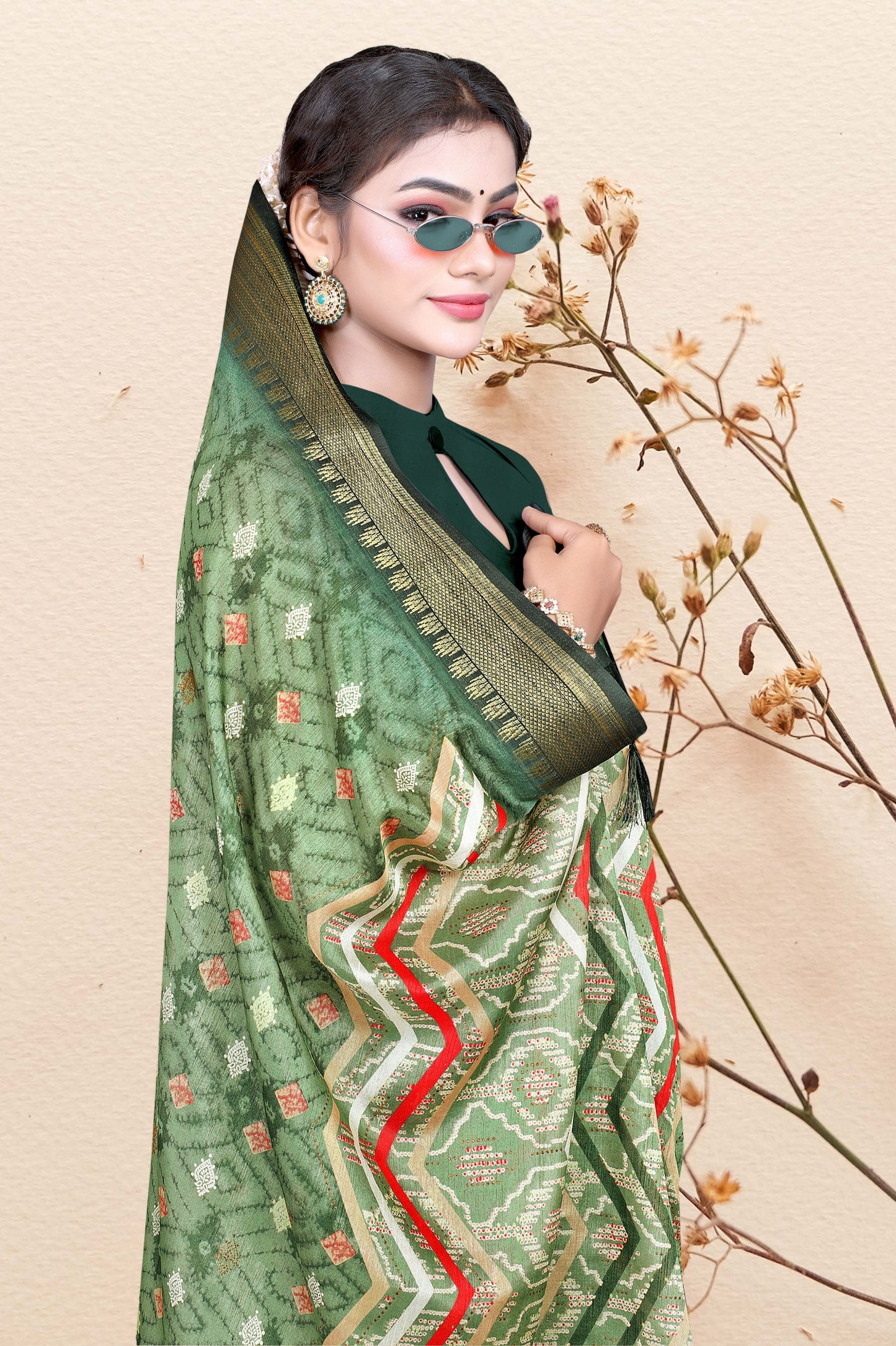 Hightex Color Block, Geometric Print Daily Wear Silk Blend, Jacquard Saree