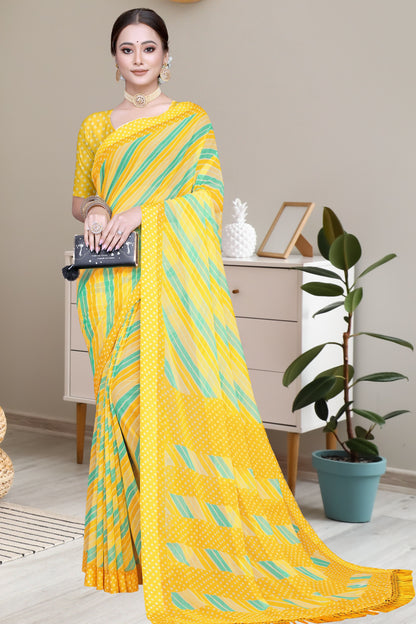 Bollywood Geometric printed chiffon satin border saree