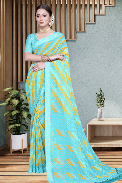 Bollywood Geometric printed chiffon satin border saree