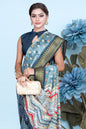 Hightex Color Block, Geometric Print Daily Wear Silk Blend, Jacquard Saree