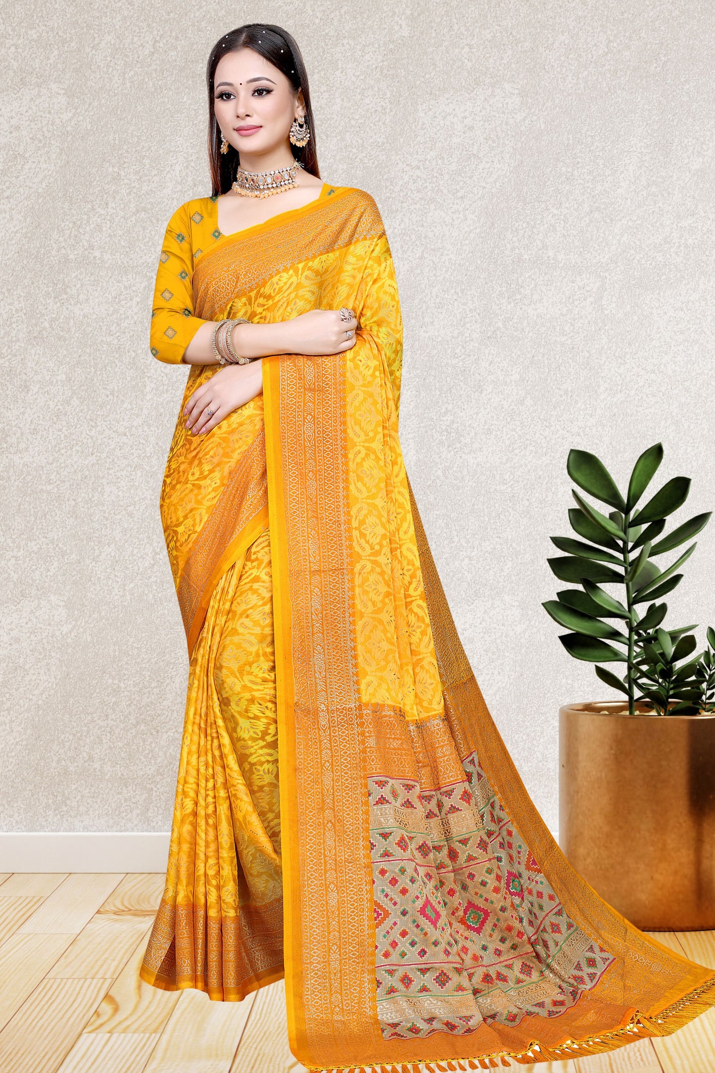 Hightex Party Wear Brasso Floral and Geometric printed Saree