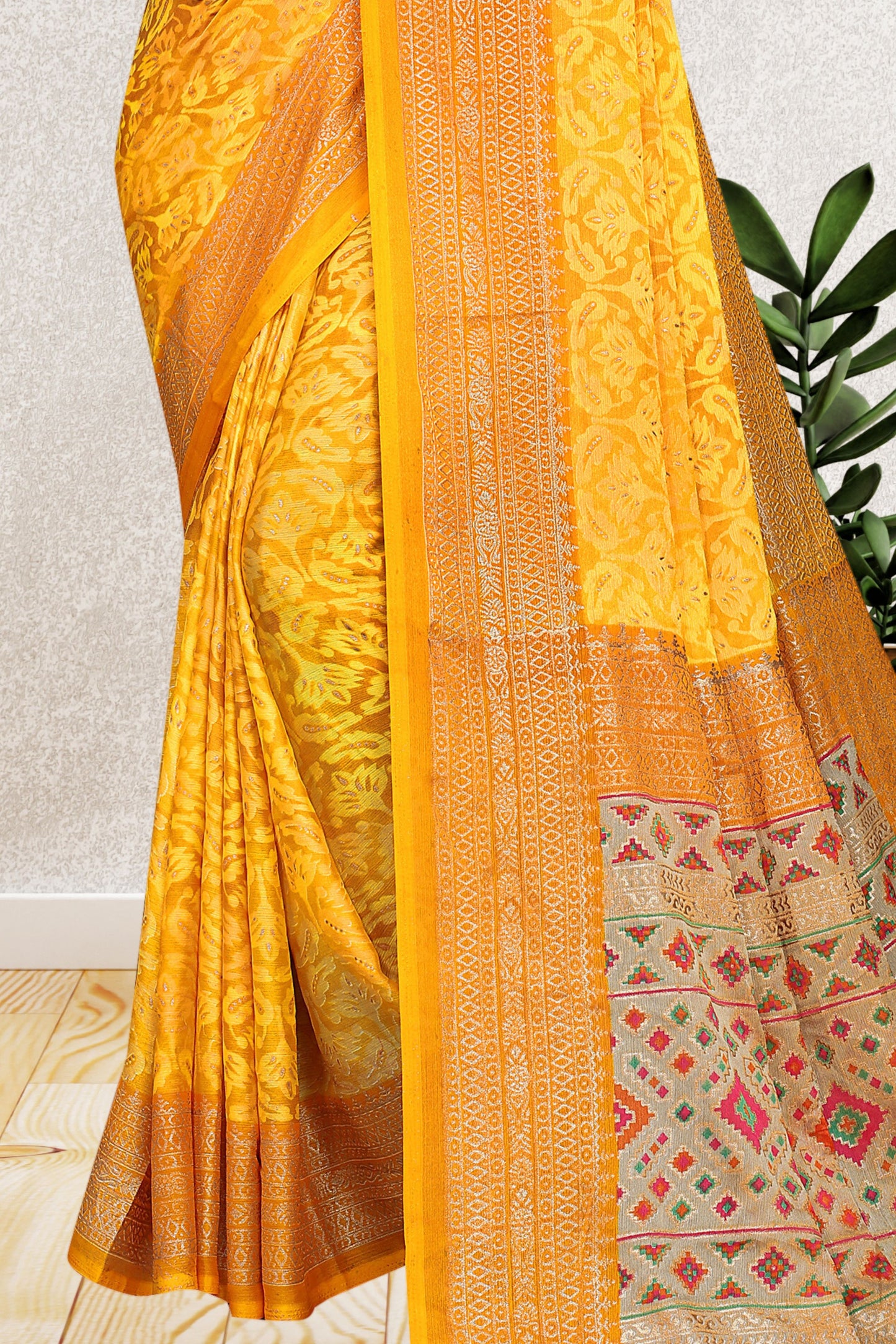 Hightex Party Wear Brasso Floral and Geometric printed Saree