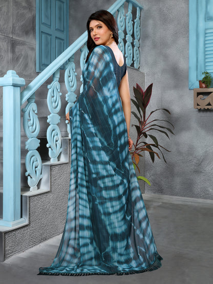 Hightex Striped, Embellished, Graphic Print Bollywood Georgette Saree