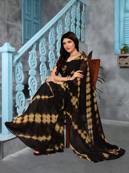 Hightex Striped, Embellished, Graphic Print Bollywood Georgette Saree