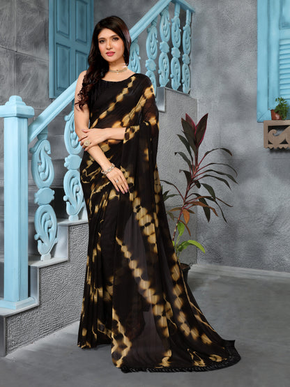 Hightex Striped, Embellished, Graphic Print Bollywood Georgette Saree