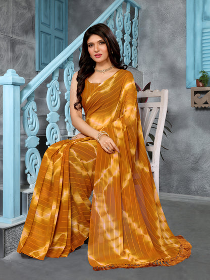 Hightex Striped, Embellished, Graphic Print Bollywood Georgette Saree